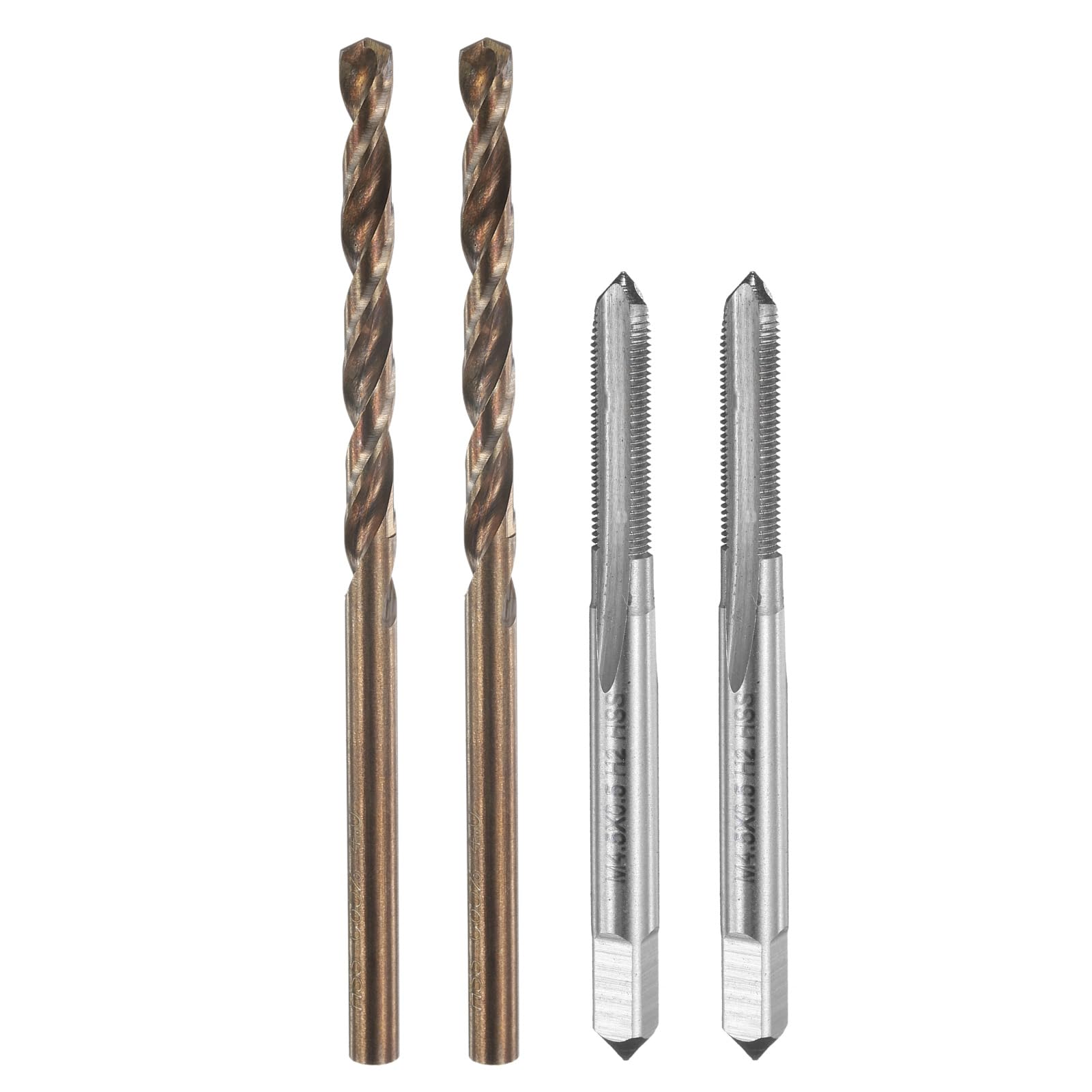 sourcing map Tap and Drill Bit Set, 2pcs M4.5 x 0.5 Metric Straight Flute Thread Screw Taps & 2pcs 4mm Twist Drill Bits, Uncoated/Roasted Yellow HSS-6542/M35 HSS-CO Tapping Threading Tool