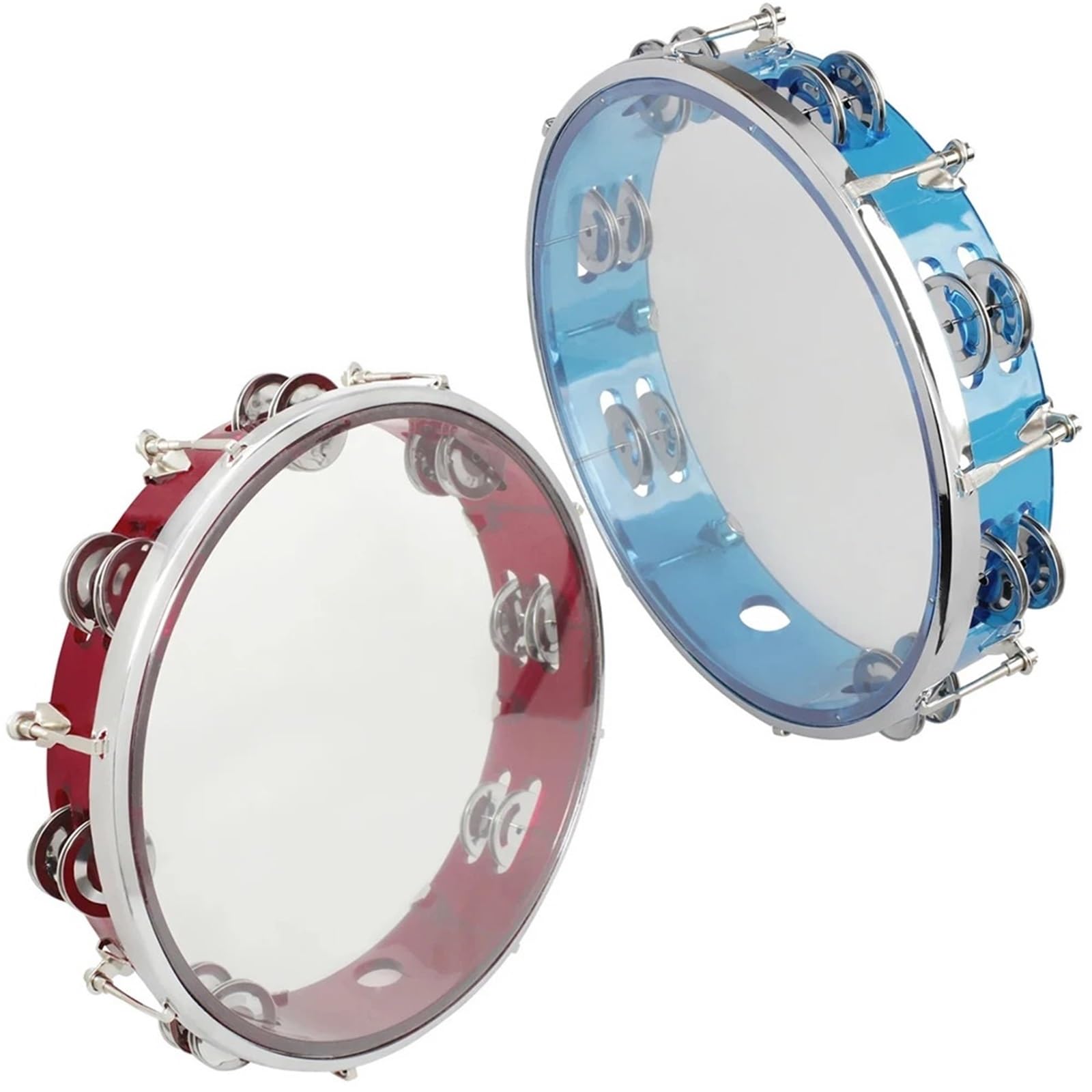 Pandereta roja autoajustable de 10 pulgadas, tambor de mano, doble fila de cascabeles, instrumento de percusión, pandereta(Red)