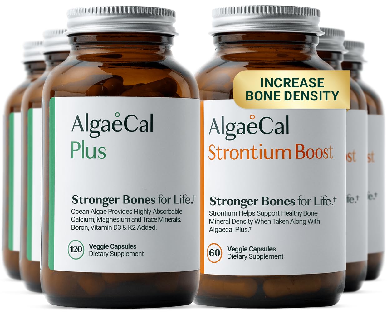 AlgaeCal Bone Builder Pack – Plant-Based Calcium Supplement with Magnesium, Boron, Vitamin K2 + D3 | Includes Strontium Boost | Naturally Increase Bone Density (3 Month Supply)