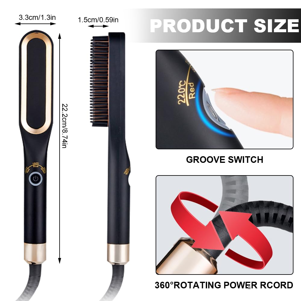 Lisseur Barbe Homme, électrique Brosse Lissante pour Cheveux, Lisseur a Barbe Homme avec 3 Réglages de Température, Chauffage Rapide, Brosse Lissante Ionique pour Stylisation et Soin de Barb