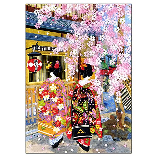 舞妓カード F20-15 桜と舞妓 二つ折り 絵柄付き中紙あり 絵柄にエンボス加工あり 和風グリーティングカード 福井朝日堂