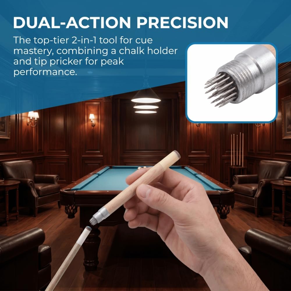 2Pcs White Wax Wood 2 in 1 Billiard Cue Tip Pricker Chalk Holder, Pen Shape Pool Snooker Cue Maintenance Tool with Cap