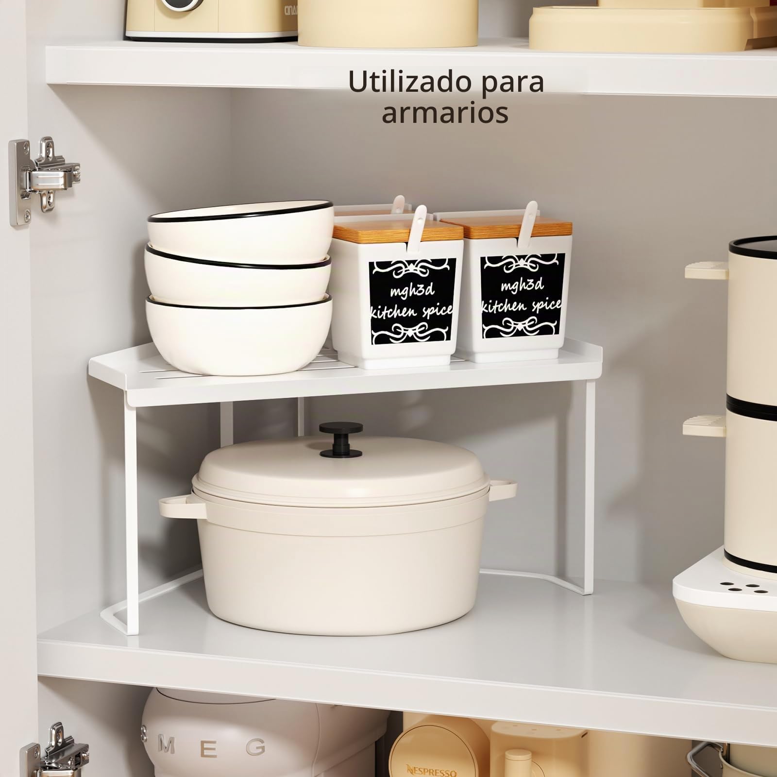 Apilable Organizador Cocina,Organizador de Armarios de Cocina Metal,Estante de Encimera con Almohadilla Antideslizante,Estante de Cocina. (2, Blanco)