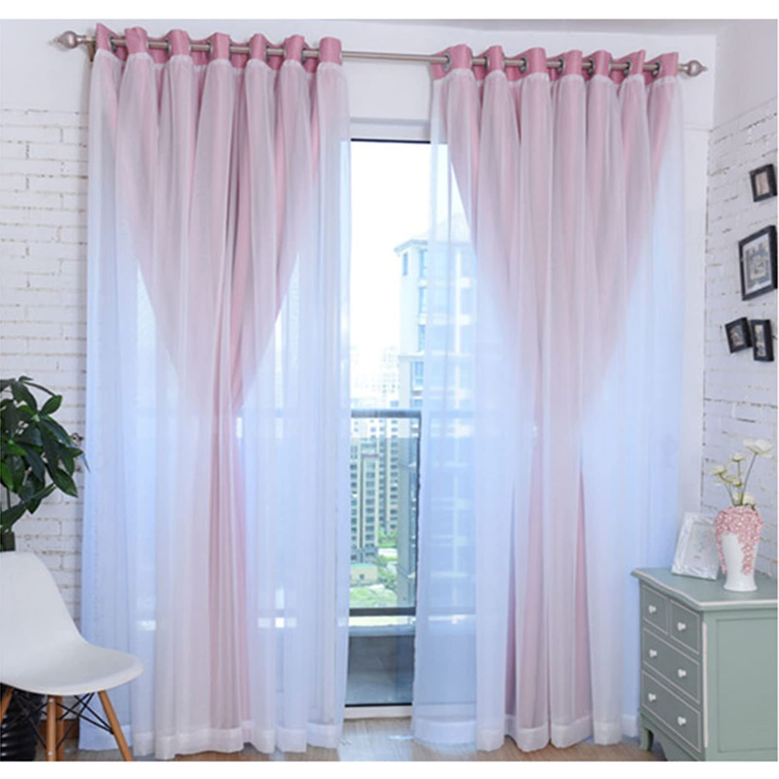 Cortinas opacas térmicas que eliminan la luz con doble capa de tul para dormitorio de niñas
