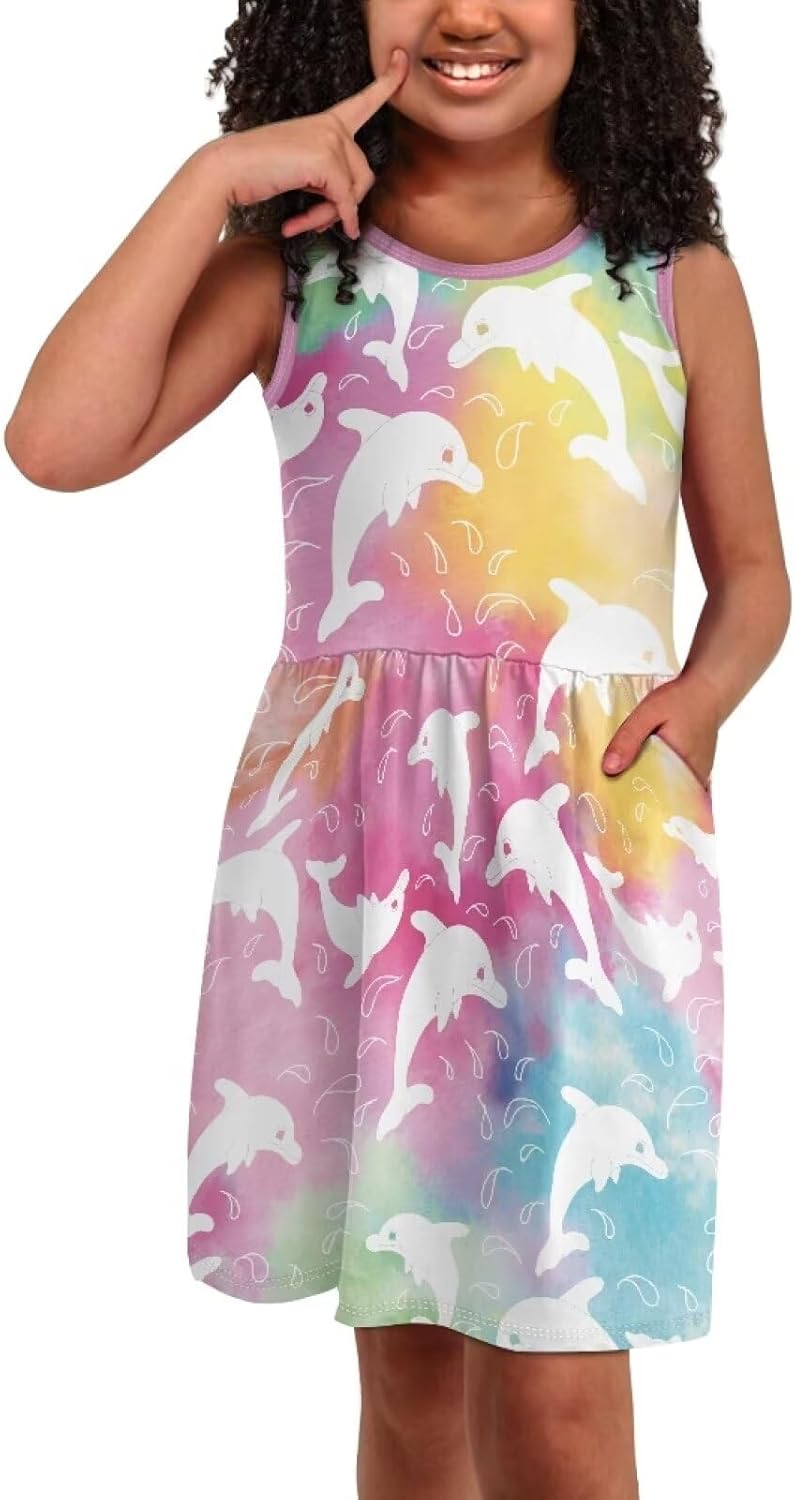 Sleeveless Cute Floral Dress for Girls Swing Loose Fit Sundress with Pockets Playwear - Image 2