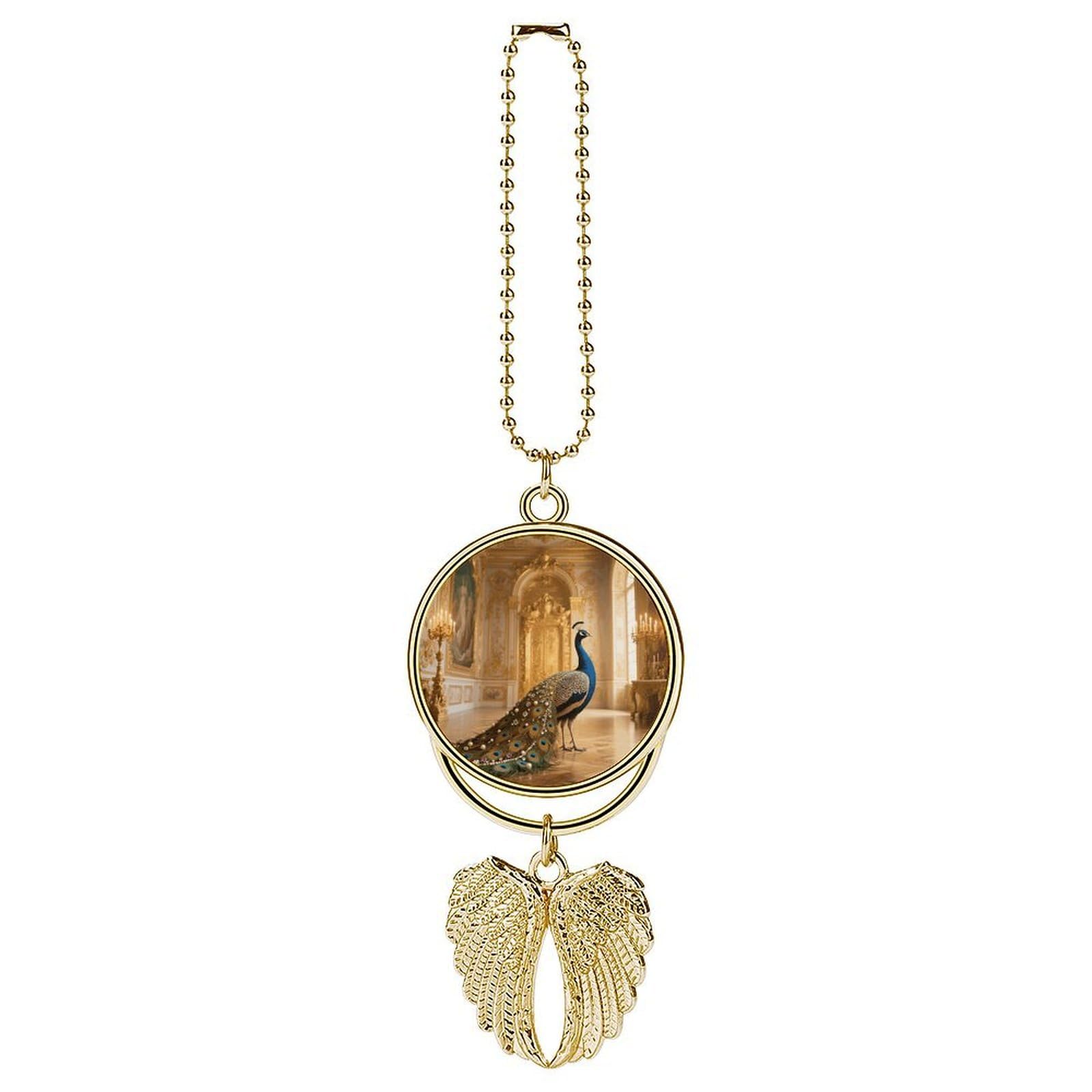 Jeweled Peacock Car Pendant Car Rearview Mirror Pendant Custom Photo Car Hanging Ornament Car Rear View Mirror Hanging Accessories Angel Wing Car Charm Gift for Men Women