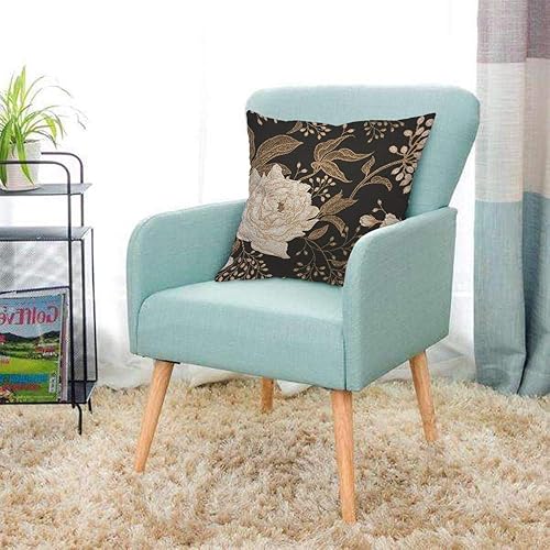 Miniatura 3 de AOYEGO Funda de almohada de peonías y rosas, color dorado y blanco, diseño de hojas de flores y follaje, bayas, estilo oriental, funda de almohada