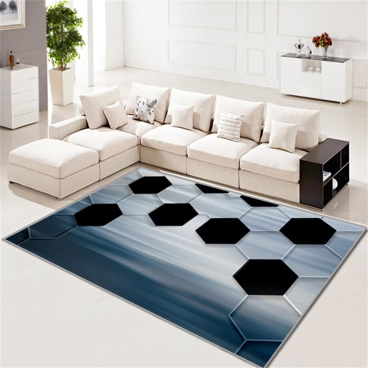 Tapis chambre robuste et durable contre l'usure motif hexagonal
