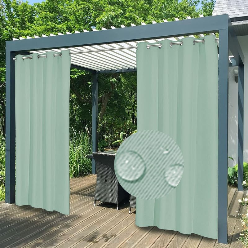 FicaRico Indoor Outdoor Curtains Premium Thick Waterproof Sun Blocking Privacy Curtains for Patio, Gazebo, Porch, Bedroom, Cabana, Fade Resistant, Customizable Sizes, 1 Panel, W54 xH96, Green