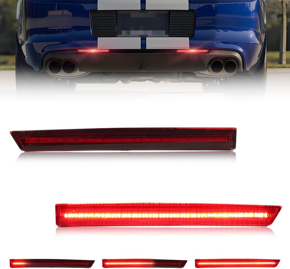 Rear Bumper Reflector Compatible with Fo-rd Must-ANG 2013 2014, [DOT] [IP67 Waterproof] Red LED Rear Bumper Reflector, Replace OEM #DR3Z15A448A, 1 Pair, Red Lens
