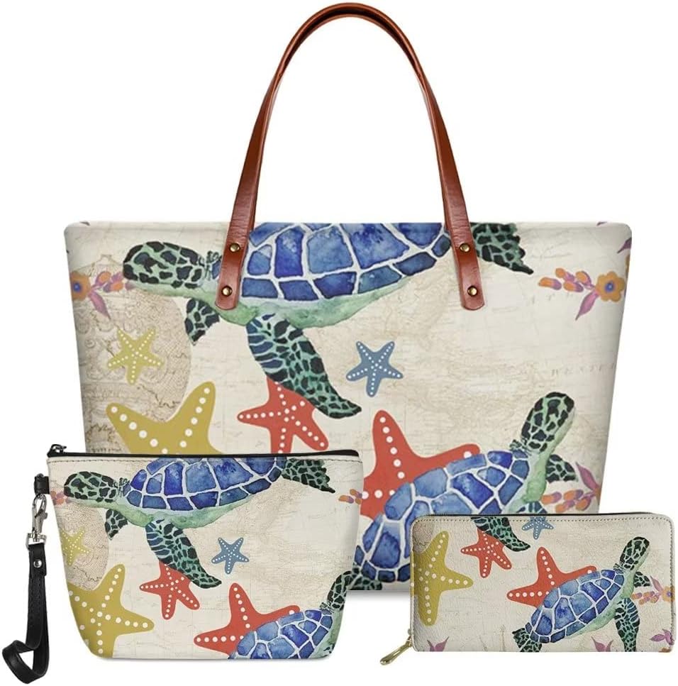 GIFTPUZZ 3pcs Women Handbags Top Handle Bags with Zipper Wallet Holder and PU Leather Makeup Bag Organizer Set