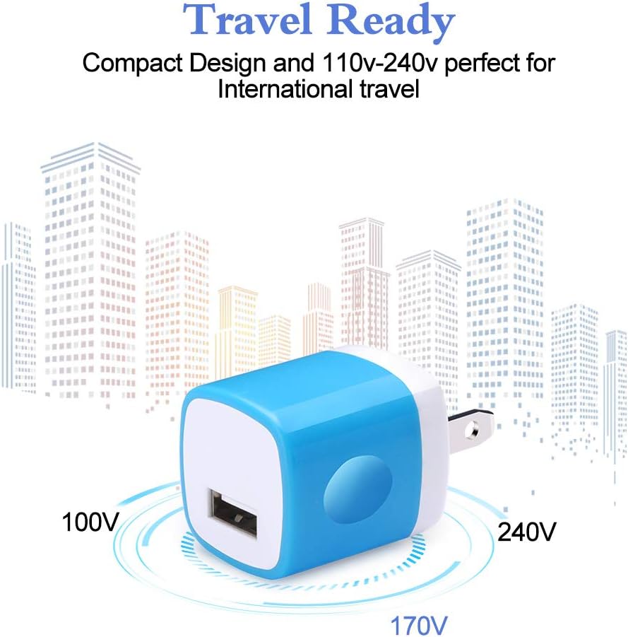 Wall Charging Cube, HOOTEK USB Blocks 5Pack 1A/5V Single Port USB Wall Charger Plug Brick Box for iPhone 14/13 Pro/12/11/XS/MAX/X/8/7 Plus, Samsung Galaxy S22 Ultra S21 S20 S10e S9 S8 Note 20, Android