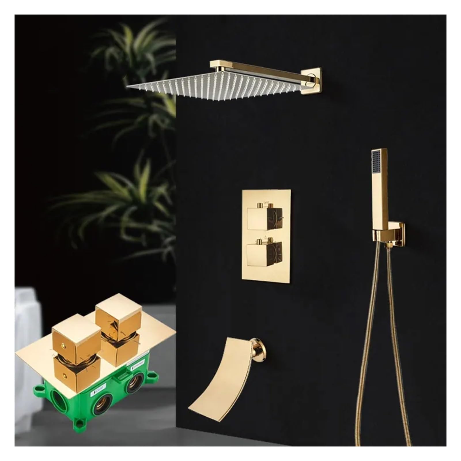 Colonne de douche dorée avec mitigeur thermostatique chic et pommeau effet pluie - 8