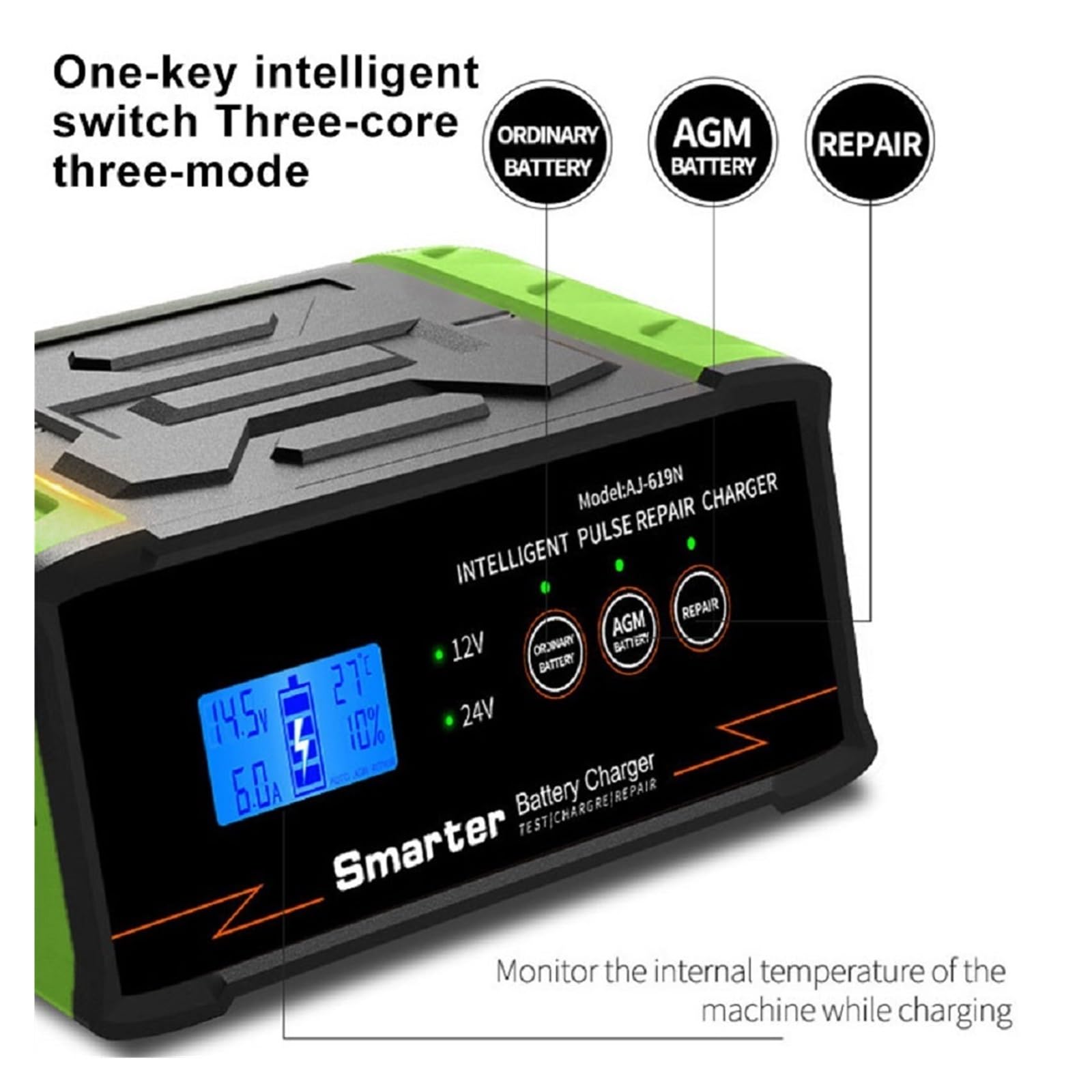 Chargeur De Batterie Voiture 12V/24V 6 400AH Type Réparation Intelligente Automatique Universel Bateau Moto Chargement Rapide Puissant