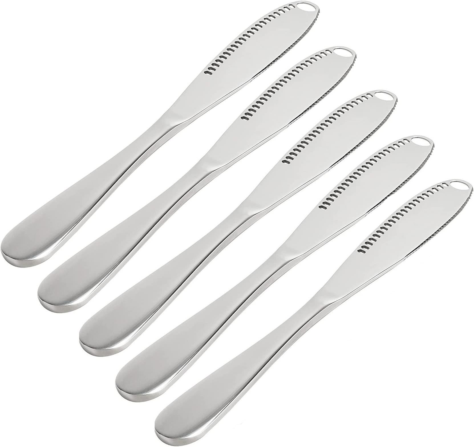 Butter Spreader Knife with Holes Set of 5 Butter Knives & Picks Stainless-Steel Butterknives Silverware Table Dinner Knifes for Cold Butter Dessert Meat