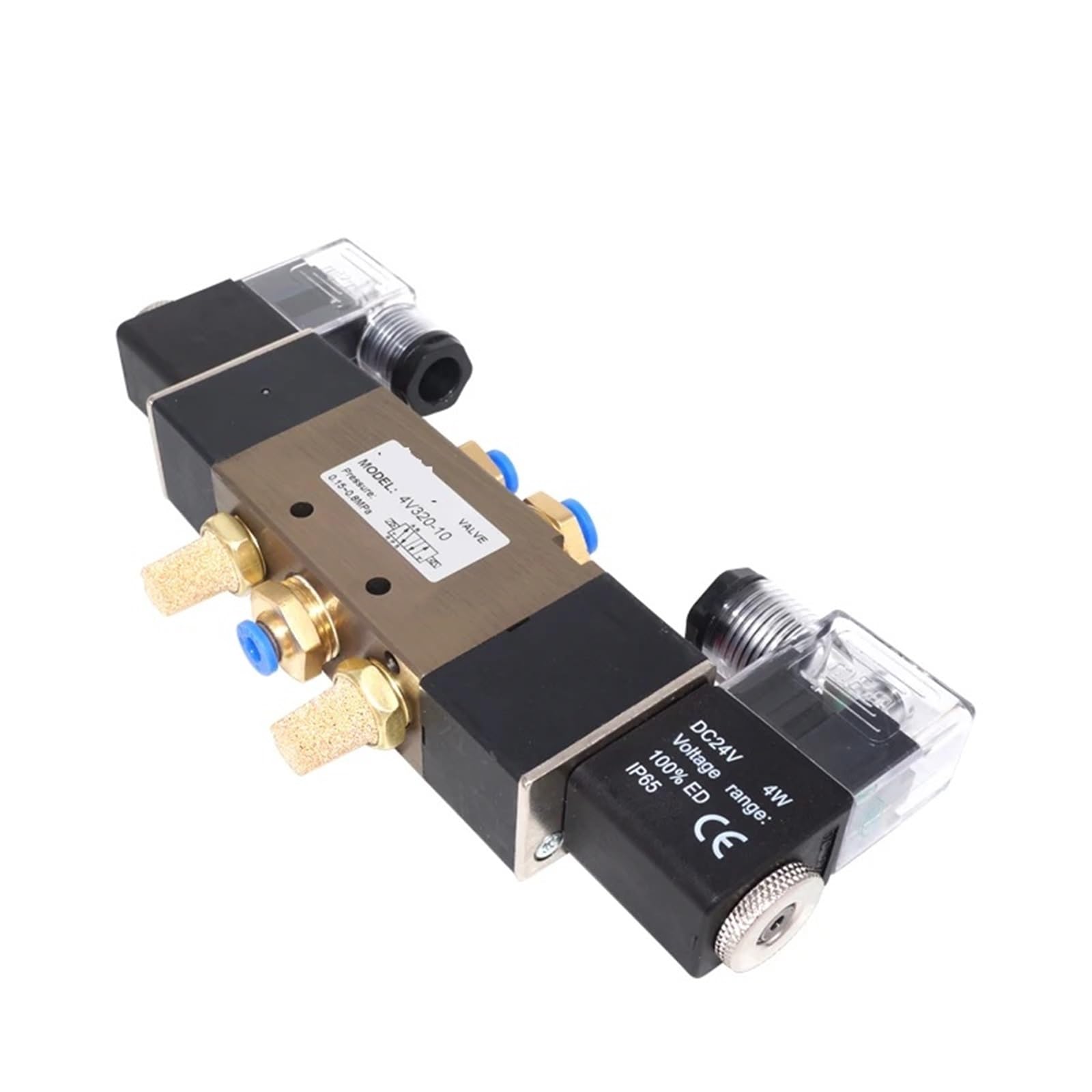 Elektrozawór pneumatyczny 4V320-10, DC 12V 24V, 110V, 220V, 380V, 3/8" BSPT, 2-pozycyjny, 5-drożny (4V320-10 AC380V, With 8mm Fittings)