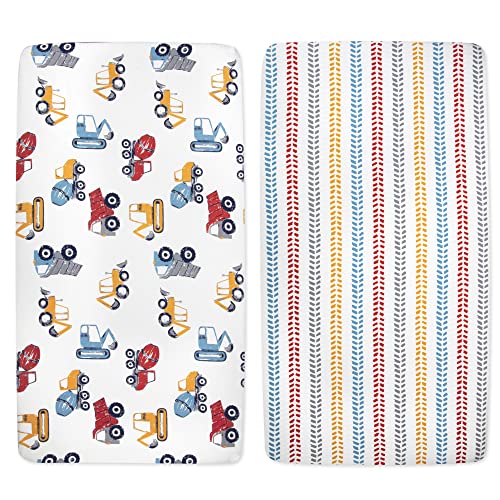 Image of Standard Microfiber Fitted Crib Sheets for Baby Girl, Baby Boy, and Neutral, 2 Pack Sheets Crib Essentials for Baby 28x52 (Trucks & Arrows)