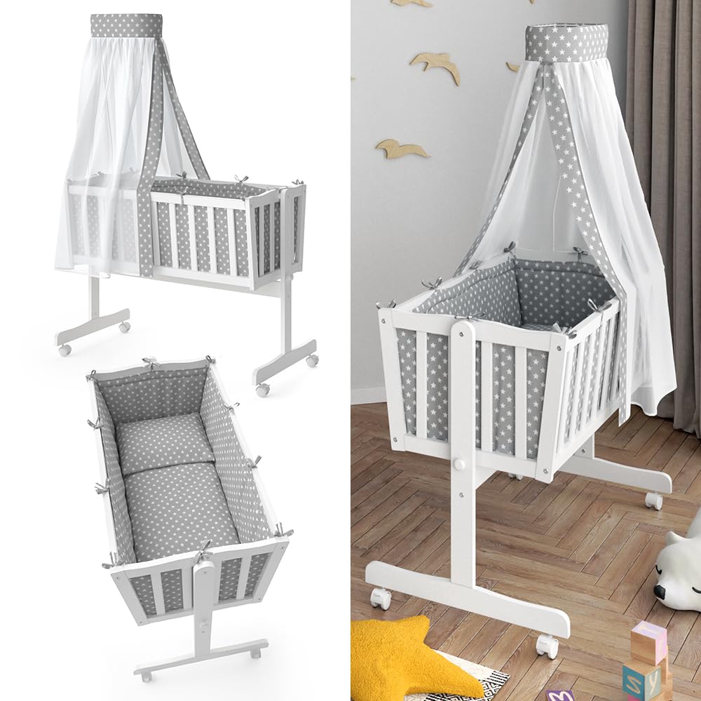 VitaliSpa Berceau pour bébé Noah, Blanc, 40x90 avec des Roues, réglable en Hauteur avec côté Amovible