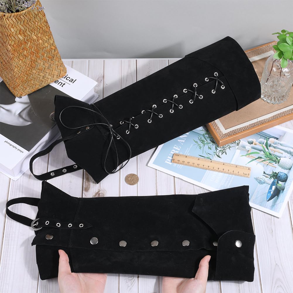 GORGECRAFT 2Stk Piraten-Stiefelüberzüge Mittelalterliche Beinschützer Gamaschen Renaissance-Stiefel Beinwickel Schwarzes Kunstleder Verstellbare Stiefeloberteile Schuhüberzug Halloween Cosplay Kostüm