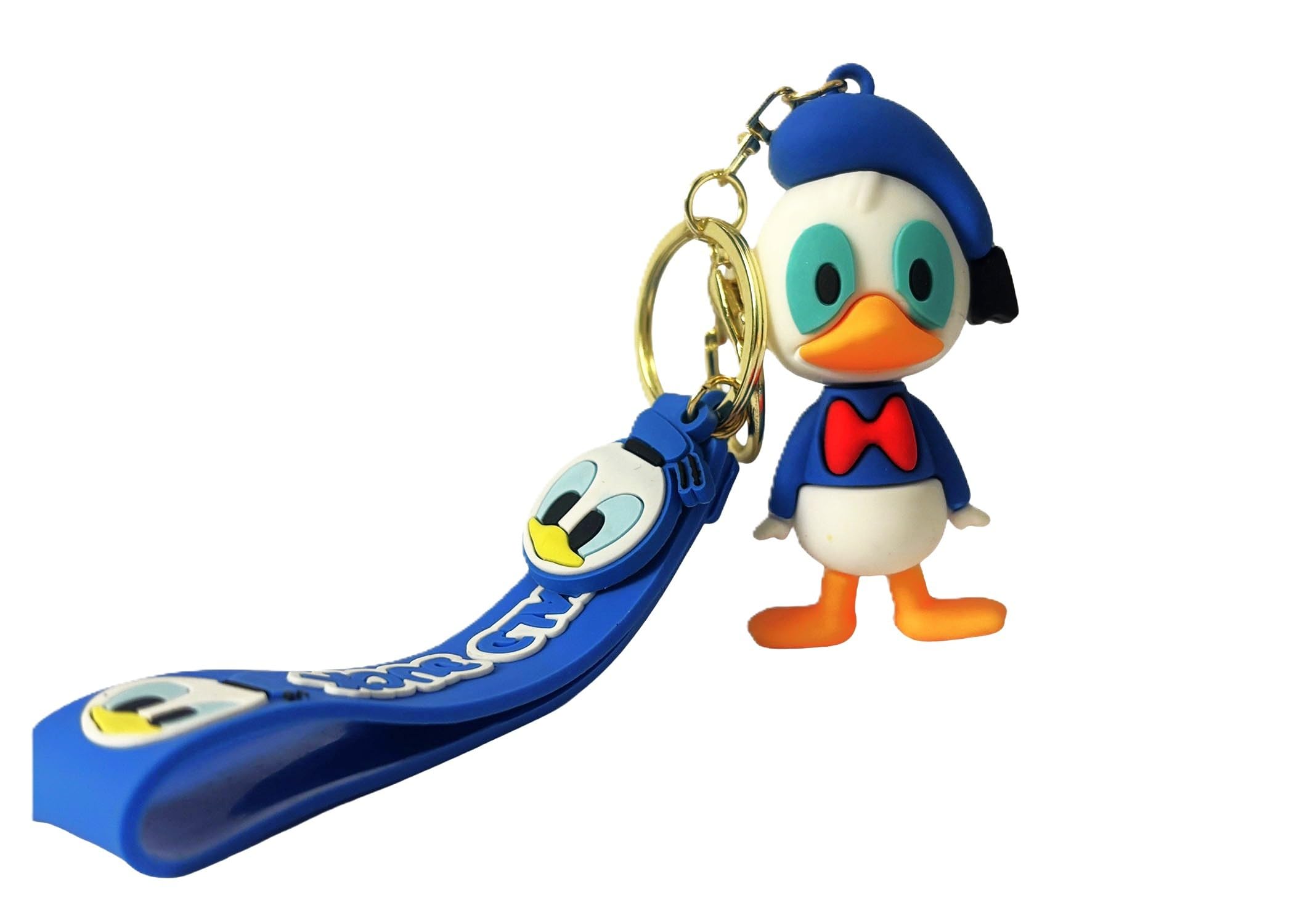 Animated Character PVC Keychain with Blue Strap,Gold Plated Metal Keyring, Character Shape-image-48