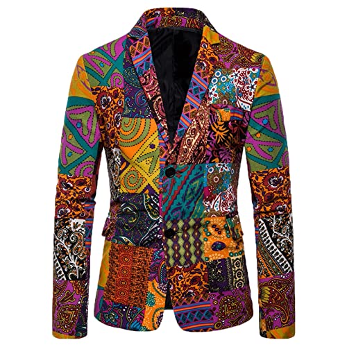 BIBOKAOKE Herren Sakko Ethnischer Druck Business Anzug Jacke Elegante Jacket Blazer Pailletten Schwalbenschwanz Anzug Jacke Blazer Slim Fit Frack Herrenanzug für Dinner Party Prom Hochzeit Cover