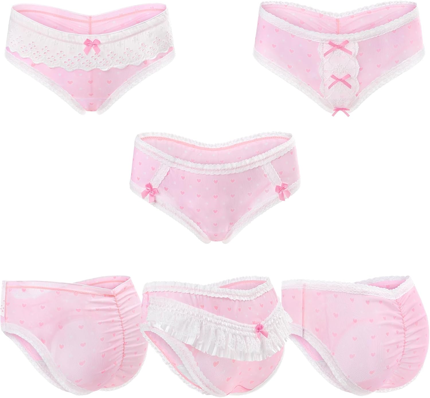 Littleforbig Women's Ladies Soft Mesh Lacy Underwear Comfortable Hipster Briefs Babydoll Pink Princess 3 Pack Panties Set - Image 2