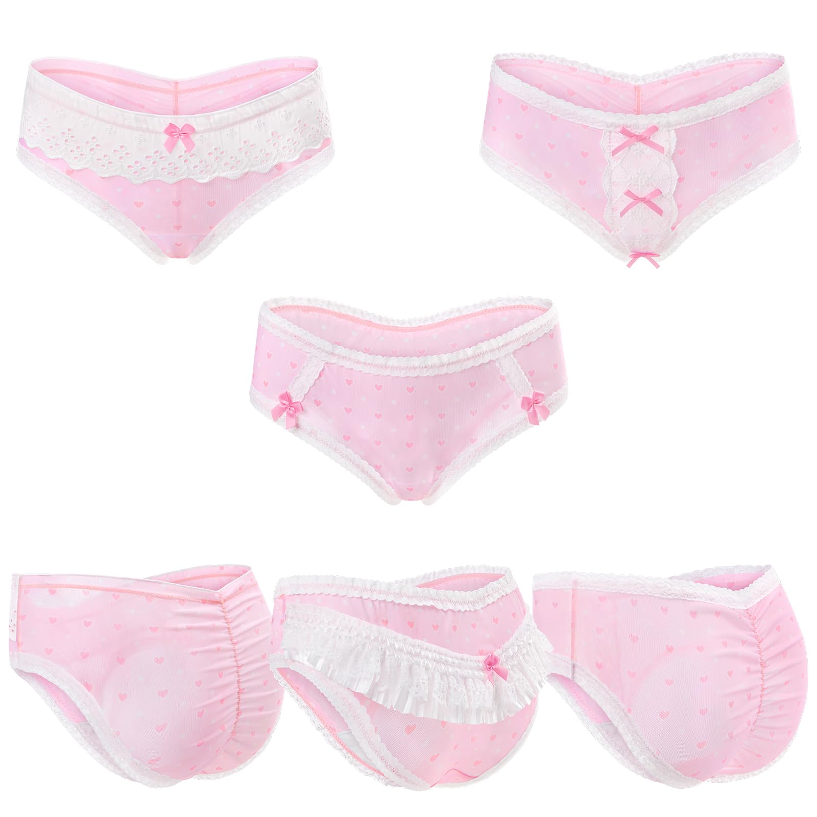 Littleforbig Women's Ladies Soft Mesh Lacy Underwear Comfortable Hipster Briefs Babydoll Pink Princess 3 Pack Panties Set
