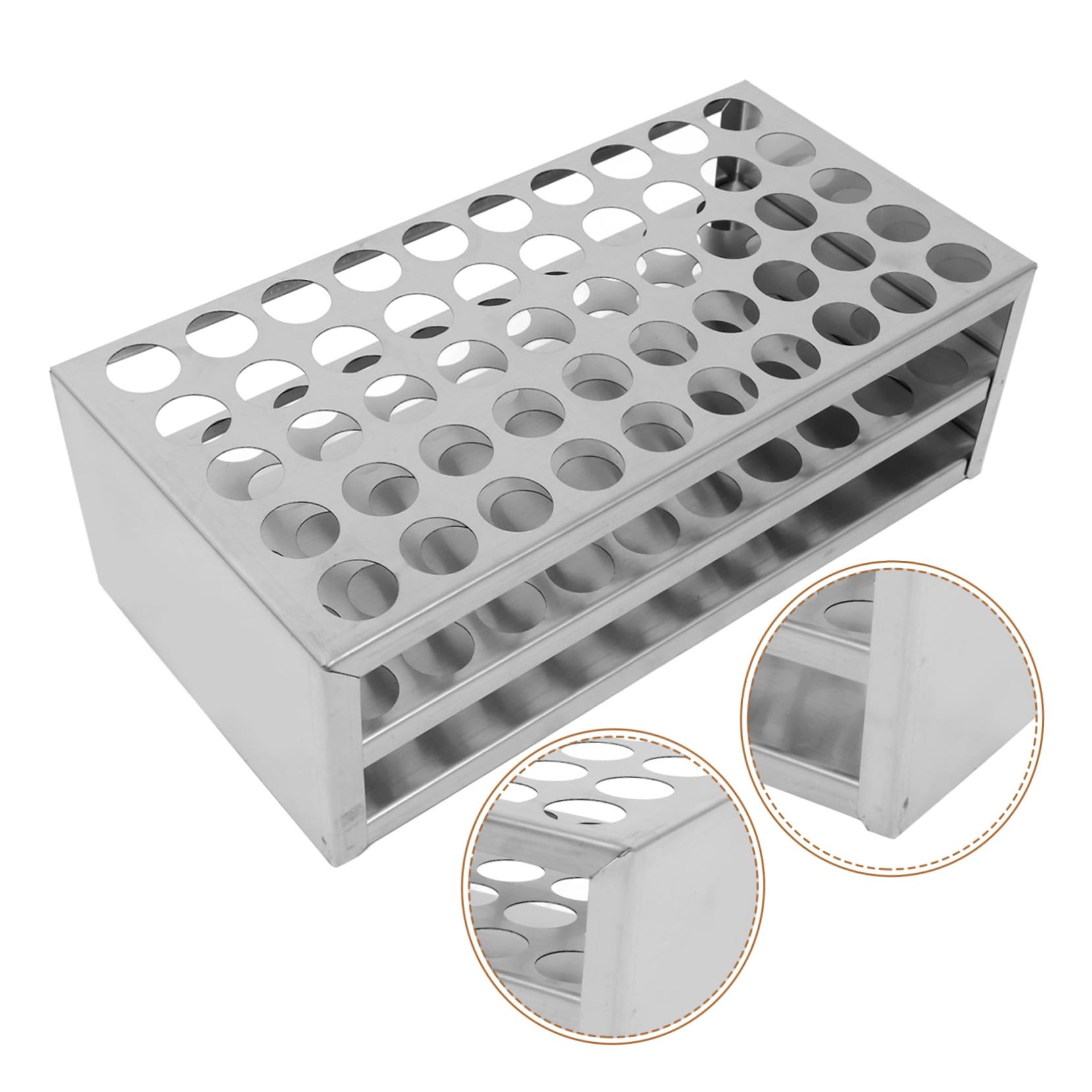 Mobestech Gradilla Para Tubos De Ensayo Soporte De Acero Inoxidable 50 Ranuras Para Diámetro ≤19mm Organizador De Laboratorio