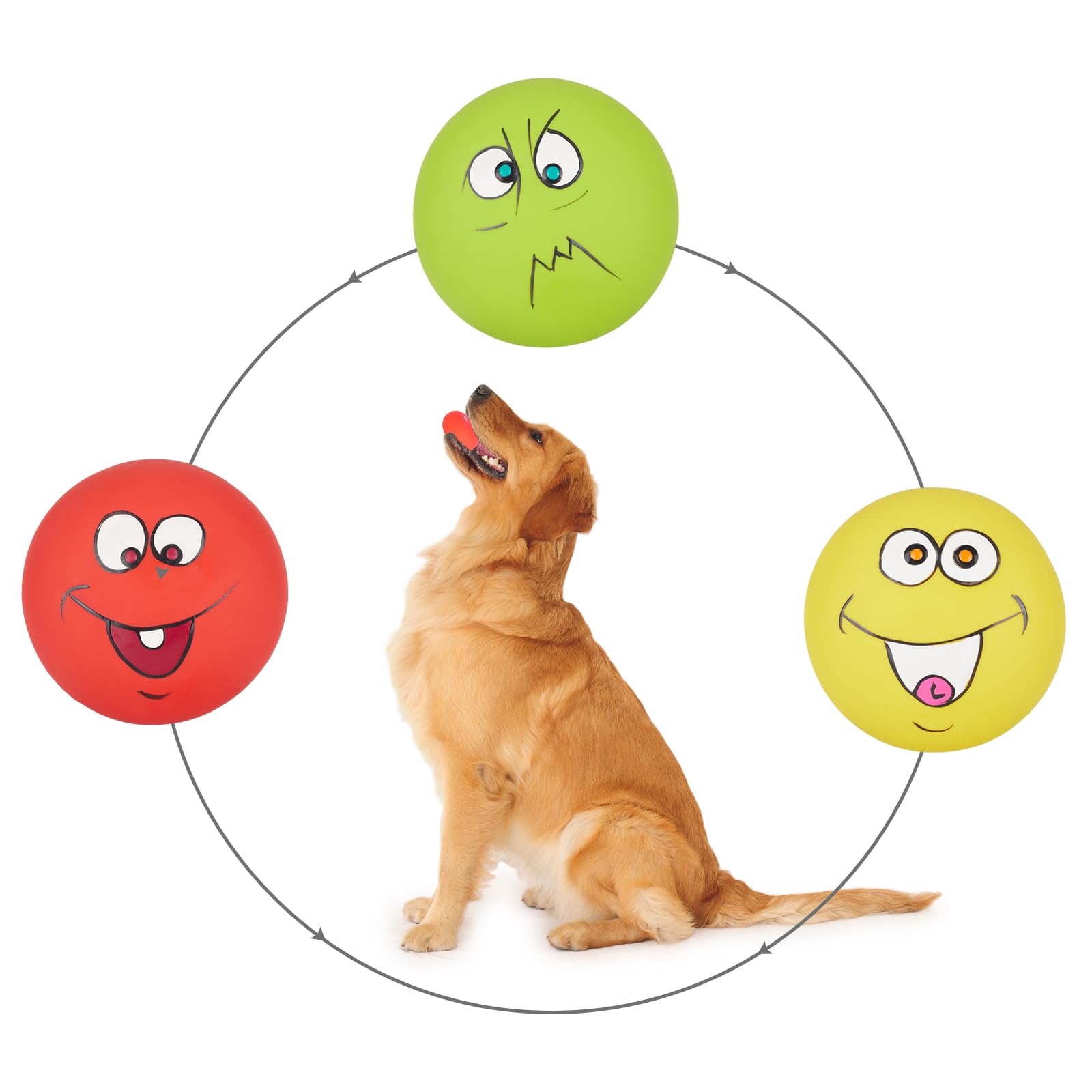 gulucute Dog Squeaky Toys Fun Facial Expression Latex Squeaky Dog Balls Large Size Chewing Rubber Soft Interactive Fetch Play Balls for Big Dogs (3