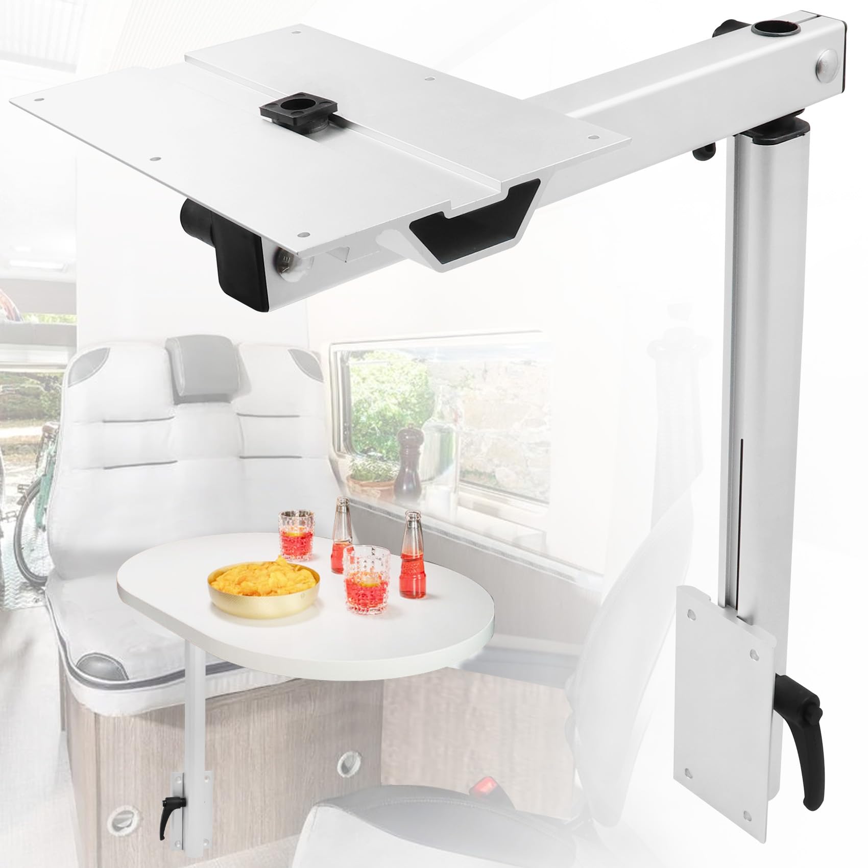 RV Adjustable Table Leg Accessories, 360 Degree Rotation Aluminum Alloy Removable Table Leg RV Accessories, Height Adjustable Table Leg Bracket for RV Caravan Motorhome Yachts, Easy to Install