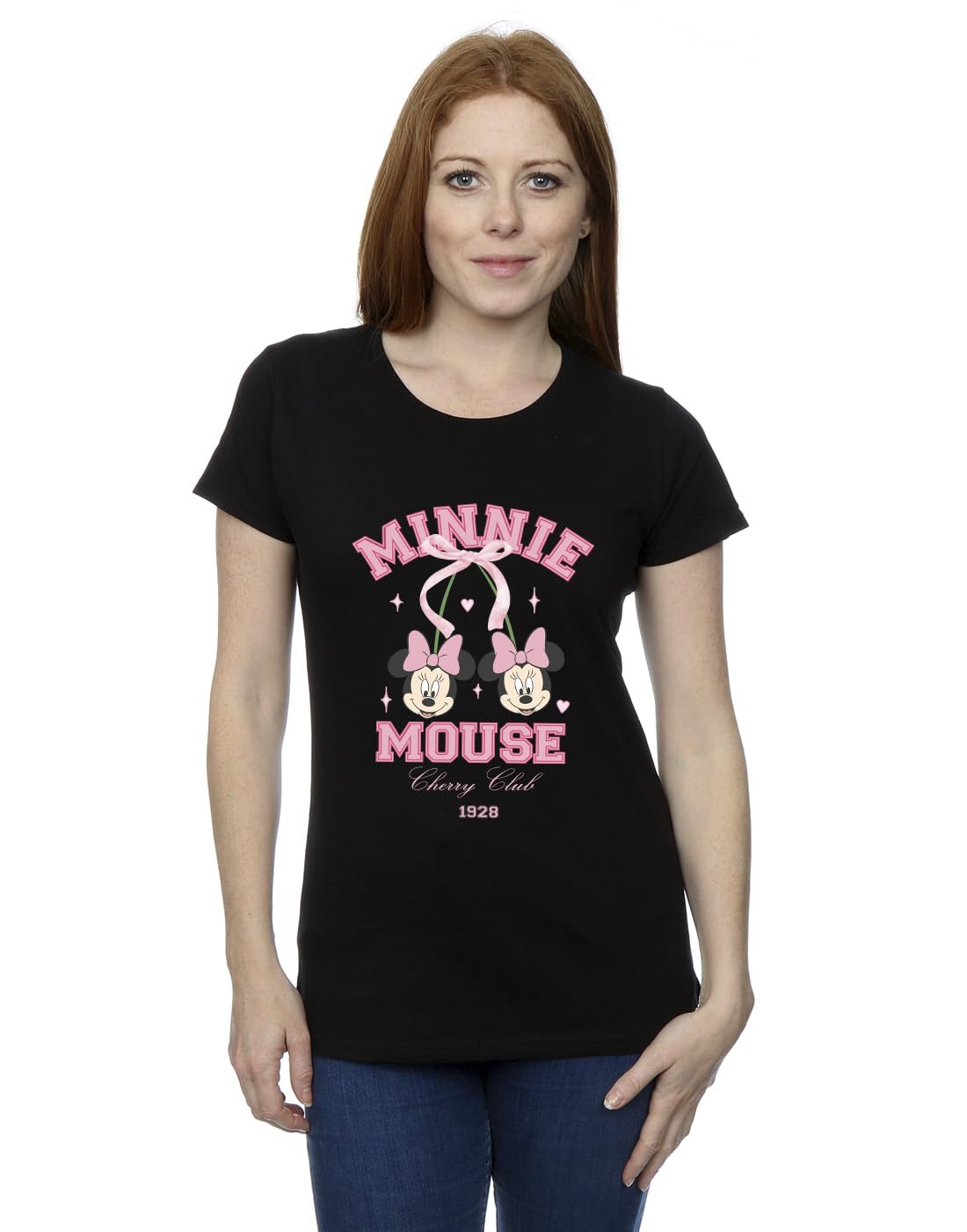 Absolute Cult Women's Black Disney Minnie Mouse Cherry Club T-Shirt X-Large