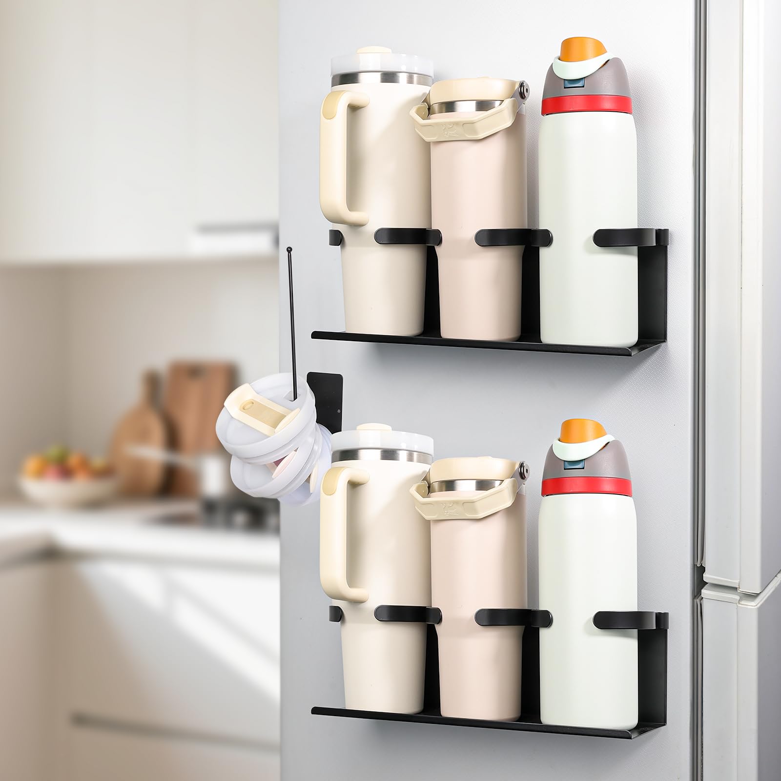 Portabottiglie Organizer Per Stanley Cup E Borracce - Modulare, 3 Posti, Con Ganci E Scolatoio, Nero Opaco - 3