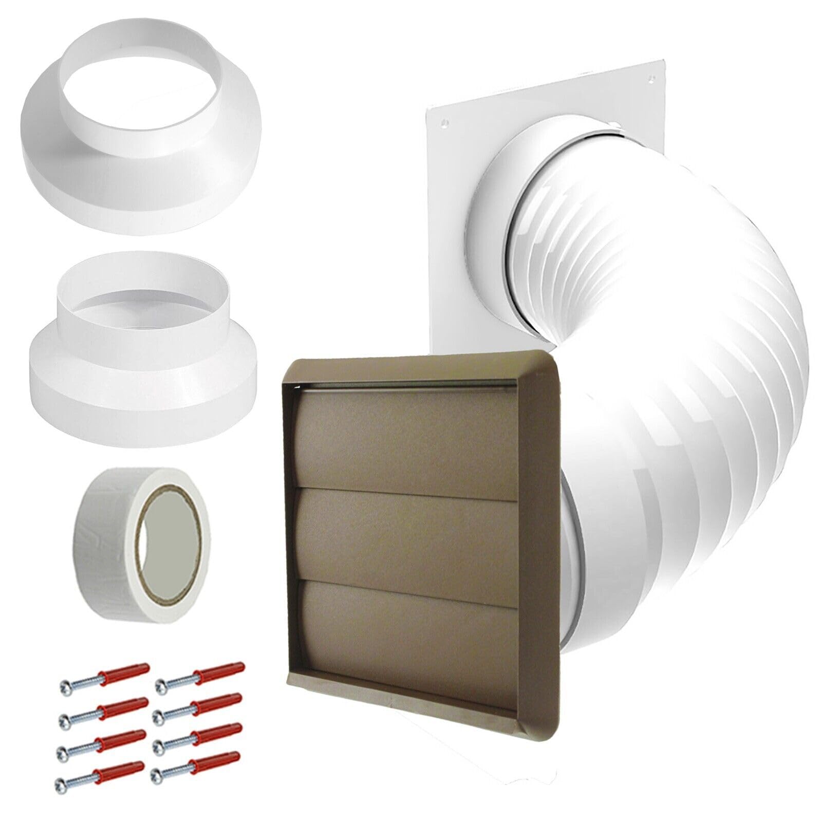 SPARES2GO Air Conditioning External Vent Kit Compatible with Delonghi 4" 5" 6" 100mm 125mm 150mm Exterior Wall Duct Set (Brown)