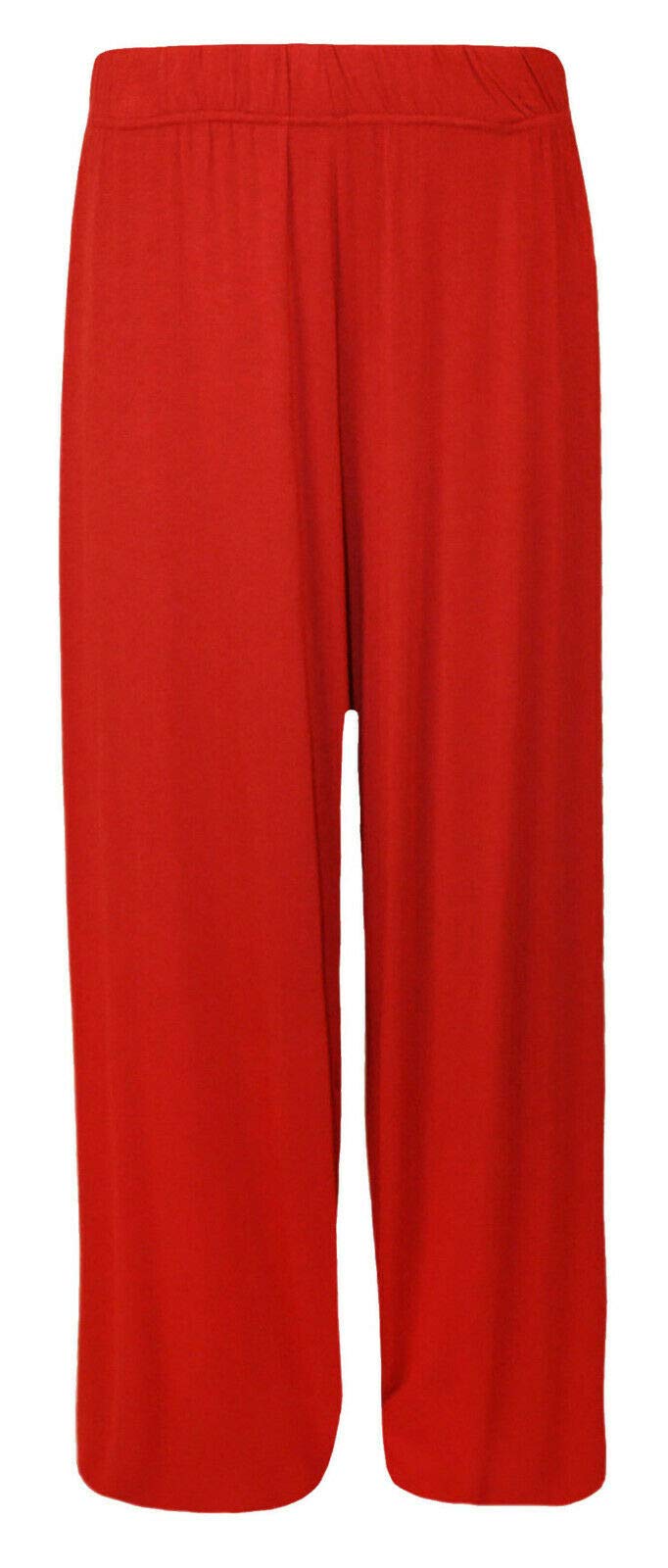 Hina Fashion Women's Red Palazzo Wide Leg Fla Elasticated Trousers Stretch Plus Size Plain Pants ( Uk 12-14)