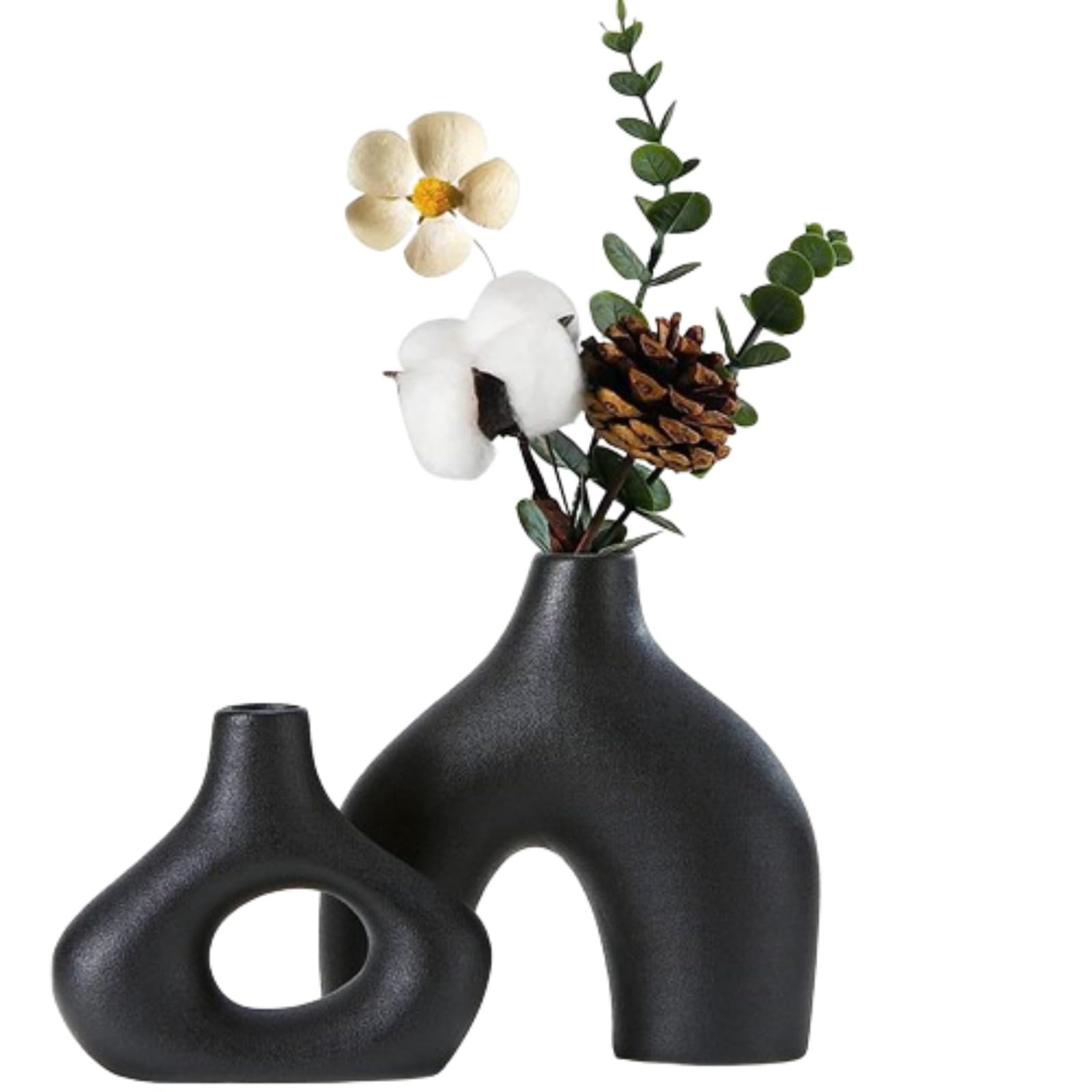 Vase Set of 2 Blumenvasen aus Keramik für Wohnungsdeko Trockenblumen Vasen für Tischdecko mit Pampasgras, Zimmer Deko für Geschenk (schwarz)