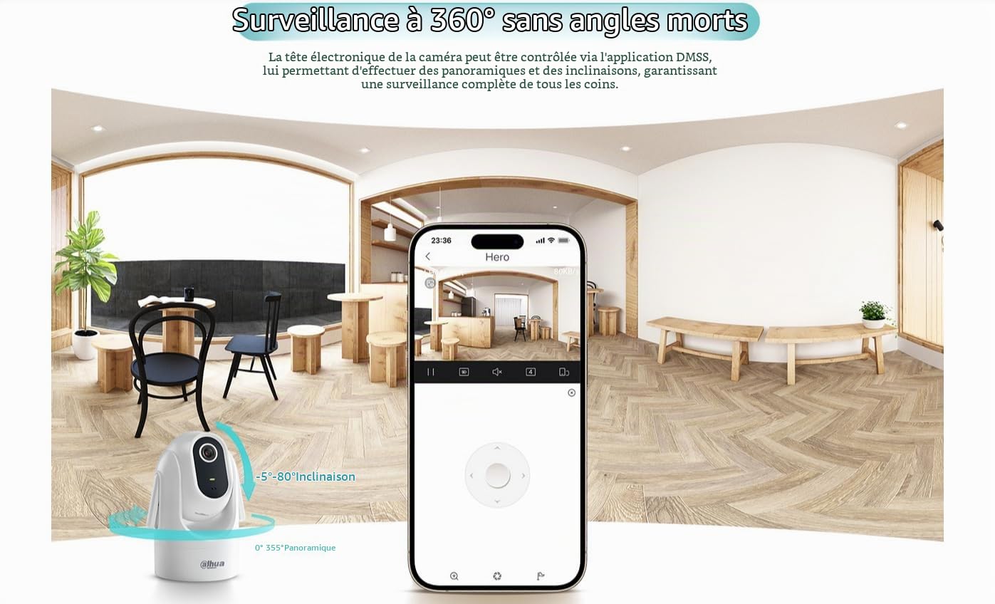Dahua Caméra réseau Wi-FI panoramique et inclinable d'intérieur à focale Fixe 4 MP - DH-H4C
