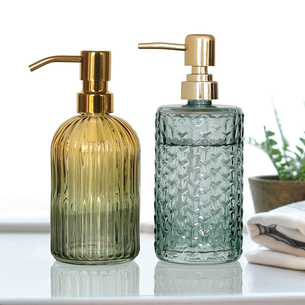 Distributeur de Savon pour Les Mains en Verre Transparent et Acier Inoxydable, Pompe à Eau Rechargeable, distributeurs de Liquide pour Salle de Bain et Cuisine