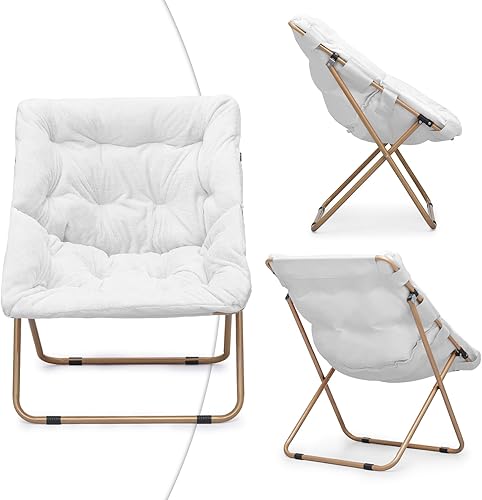 Miniatura 7 de Magshion Silla cuadrada plegable de gran tamaño con platillo de luna para adultos con reposapiés otomano, silla grande y acogedora para dormitorio,