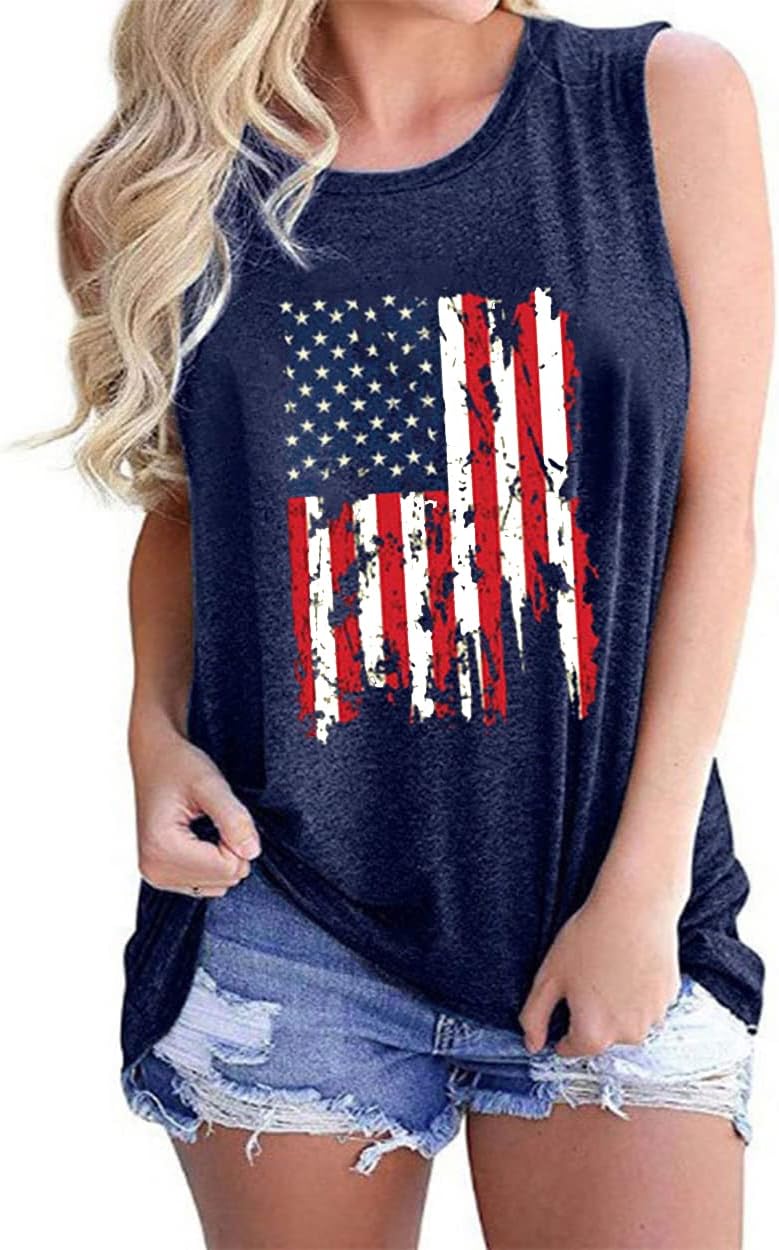 American Flag Tank Tops Women Patriotic Shirt 4th of July Top Stars Stripes Print Sleeveless T-Shirt USA Flag Tee Tops