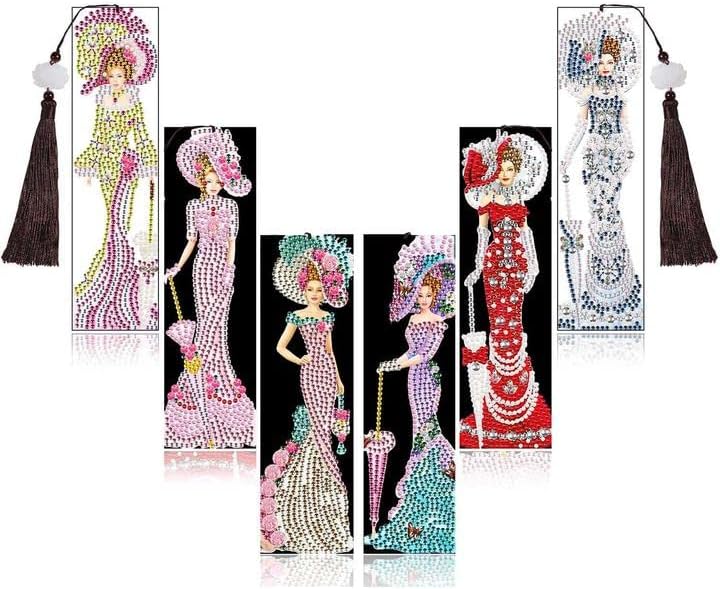 5D Beauties - Kit de pintura de diamante de 6 piezas, kit de pintura de diamantes para bricolaje, marcapáginas de moda para niñas, pintura de