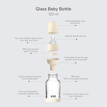 BIBS Glass Baby Bottle, 4.06 oz, 1-Pack, Silicone Nipple, Baby Blue
