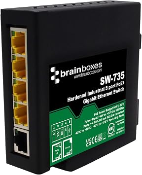 Brainboxes SW-735 5 Port PoE Plus Hardened Industrial Gigabit Ethernet Switch