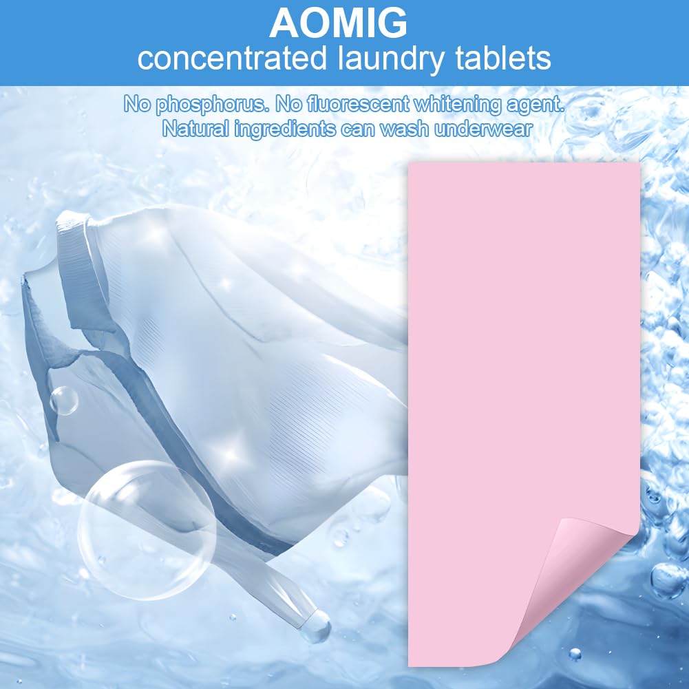 Aomig Liście do detergentu, degradowalne, rozpuszczalne w wodzie arkusze do prania, uniwersalny środek piorący, środek piorący do białych ubrań, pościeli, dywanów