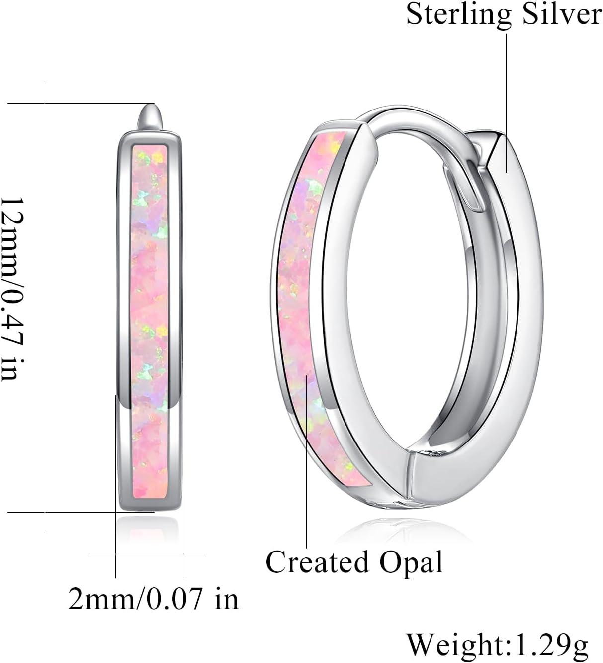 CiNily Sterling Silver Hoop Earrings, Tiny Opal Hoop Earrings for Women Small Huggie Earrings Lightweight Dainty Mini Hoops Hypoallergenic Jewelry Cartilage Piercing Hoop Earrings 12mm - Image 3