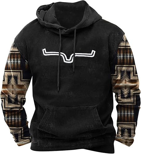 Sudaderas con capucha para hombre patrones étnicos aztecas retro tácticas manga larga con cordón camisa casual