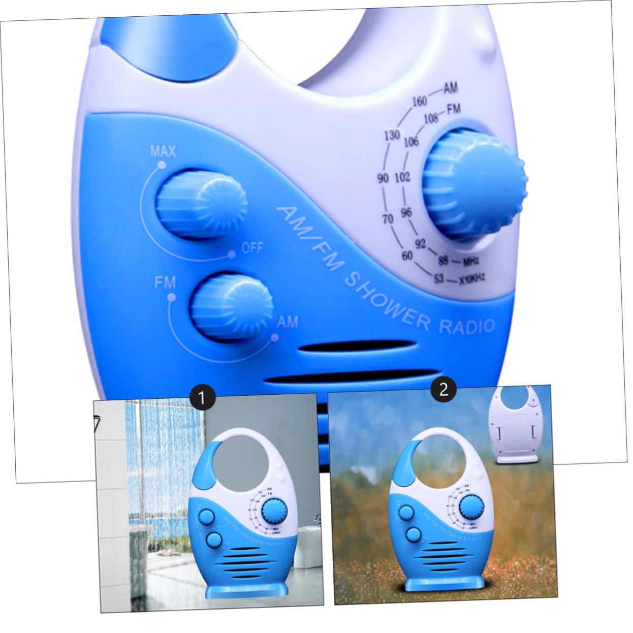 Radio Portátil Am/FM para Baño, Mini Radio Altavoz Integrado, Diseño Compacto y Resistente Al Agua, Adecuado para Ducha y Uso Doméstico, Color Azul, 1 Unidad