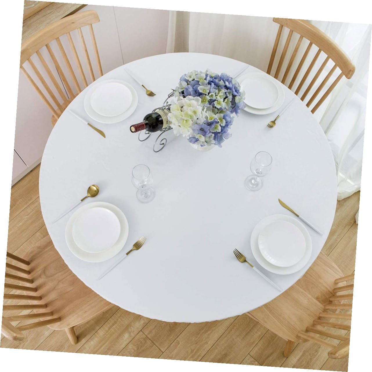 VICASKY Tovaglia in Flanella e Pvc Antiolio 2 Pezzi Rotonda Elasticizzata Retro Copritavolo per Cucina e Soggiorno