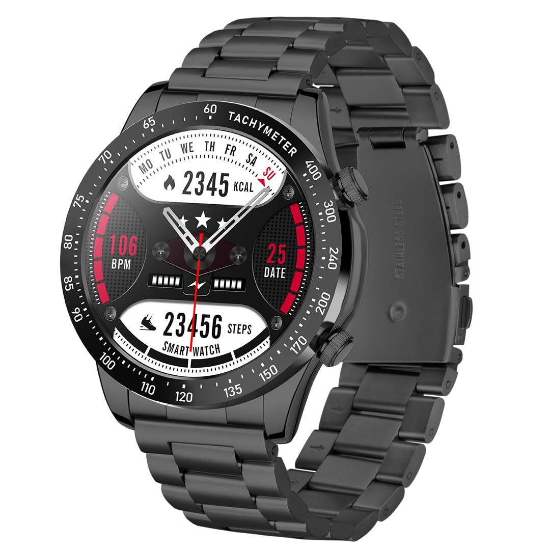 LACZ DENTONLACZ DENTON Rollstimi Mens Smartwatch Bluetooth Make Calls with 1.52in Big Screen IP68 Waterproof Android iOS Compatible Fitness Tracker Heart Rate Step Military Smart Watches for Men (Full black)