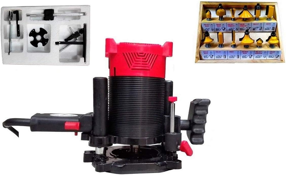 Toolsvilla Wood Working Router Machine Combo Agni 12 mm with Bits (Red)