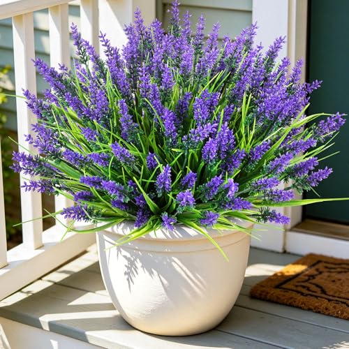 BeeAngel 16PCS Faux Outdoor Plants, No Fade Fake Lavender Purple Flowers